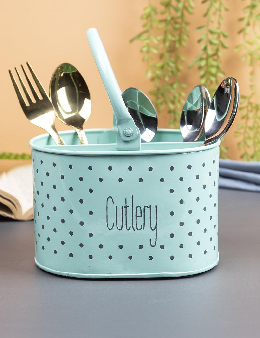 Green Cutlery Holder with Polka Dot