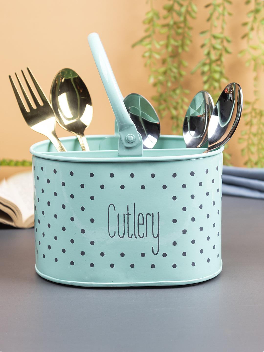 Green Cutlery Holder with Polka Dot