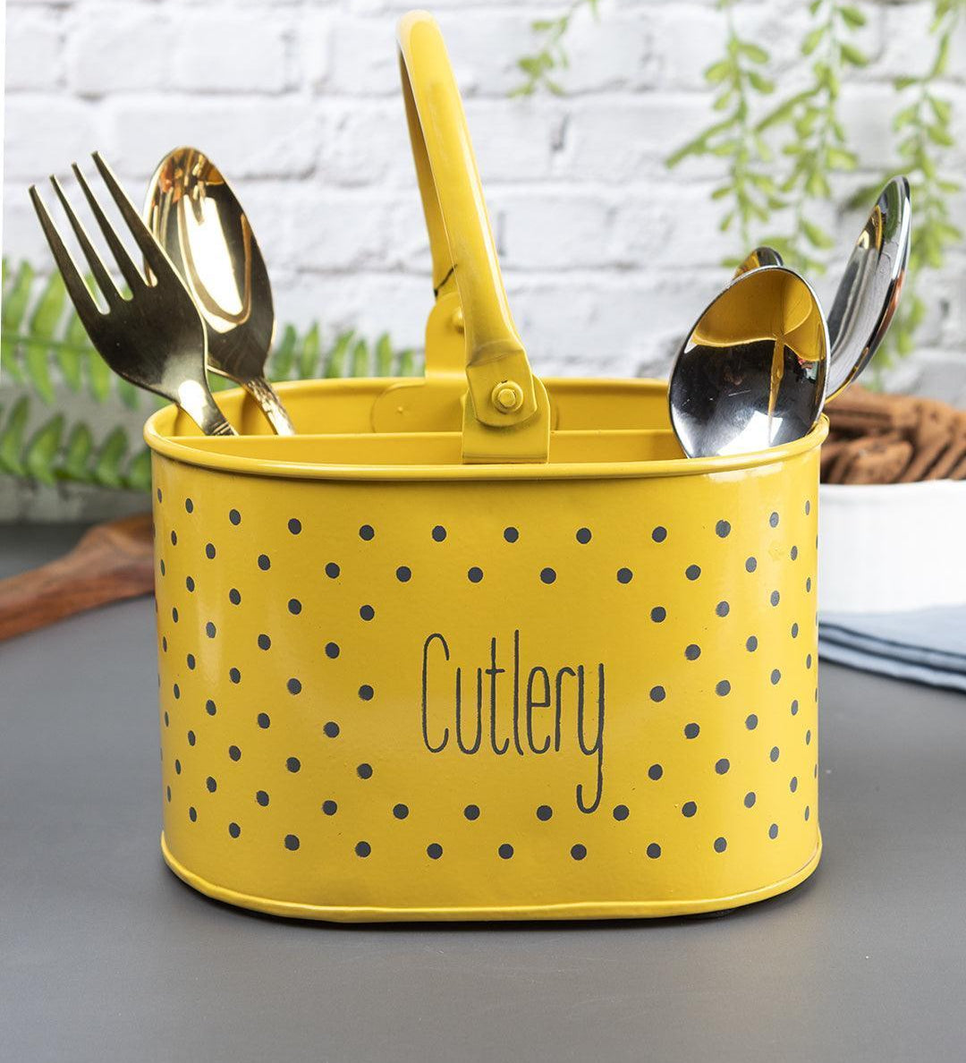 Polka Dot Cutlery Holder - Yellow - MARKET 99