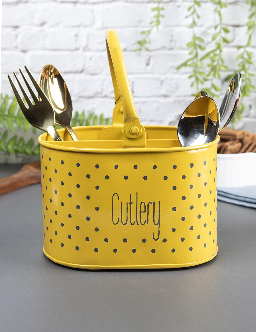 Polka Dot Cutlery Holder - Yellow - MARKET 99