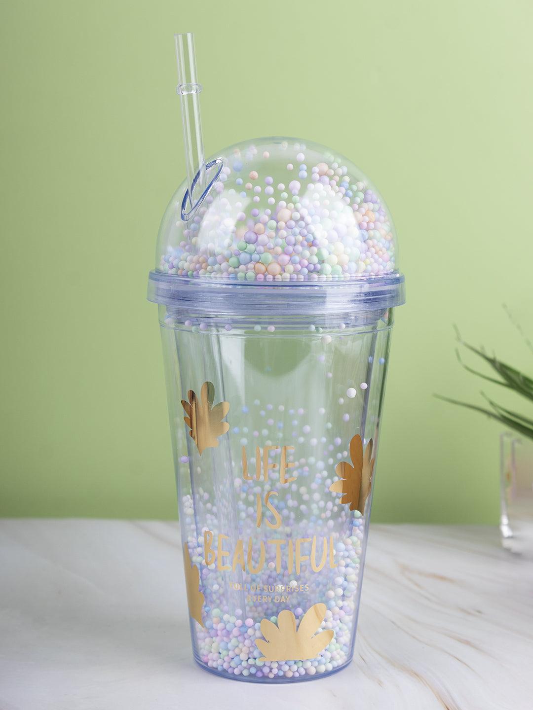 Polystyrene , Sipper With Straw 450 Ml, Colorfull Thermacol Balls, Glossy : Finish, Multicolor - MARKET 99
