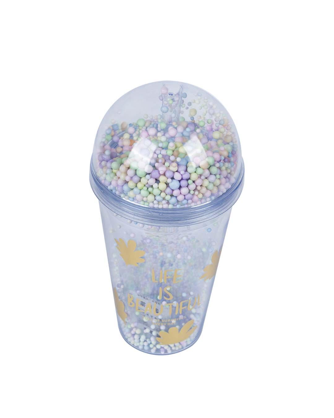 Polystyrene , Sipper With Straw  450 Ml, Colorfull Thermacol Balls, Glossy : Finish, Multicolor