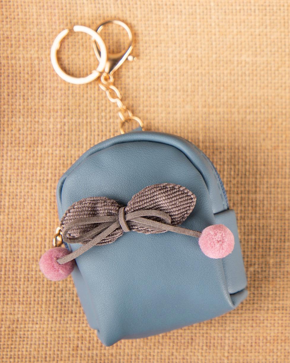 Pouch, with Pom Pom, Keychain, Coin Purse, Blue, Rexine - MARKET 99