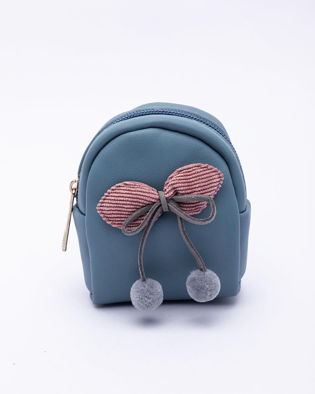 Pouch, with Pom Pom, Keychain, Coin Purse, Blue, Rexine - MARKET 99