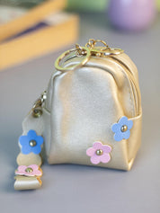 Pouch, with Studded Design, Keychain, Coin Purse, Gold Colour, Rexine - MARKET 99