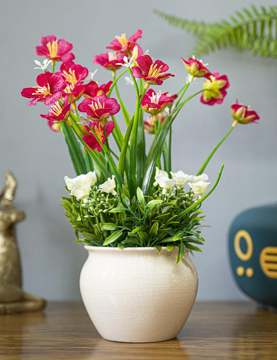 Red Artificial Flower with With Cream Pot - MARKET 99