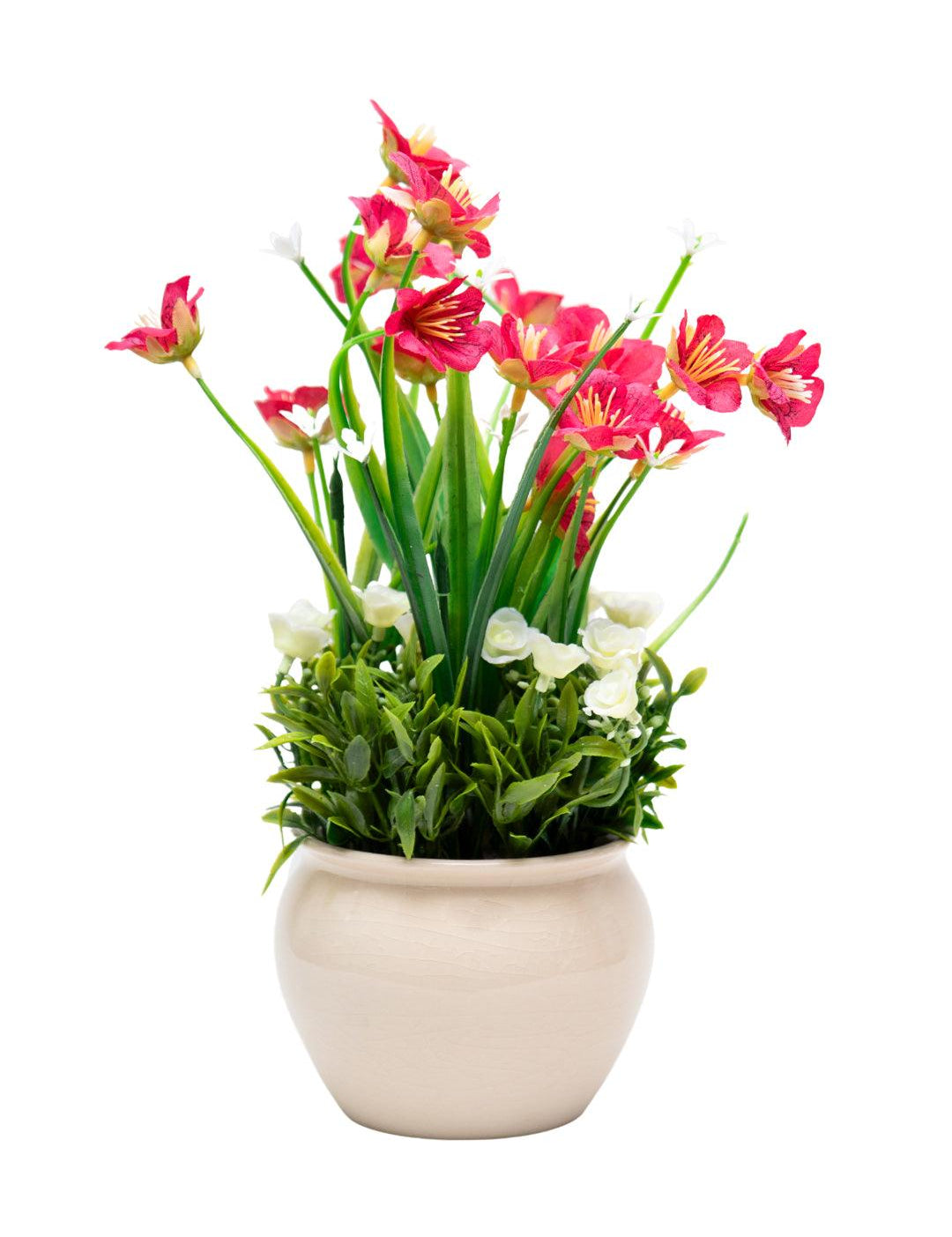 Red Artificial Flower with With Cream Pot - MARKET 99