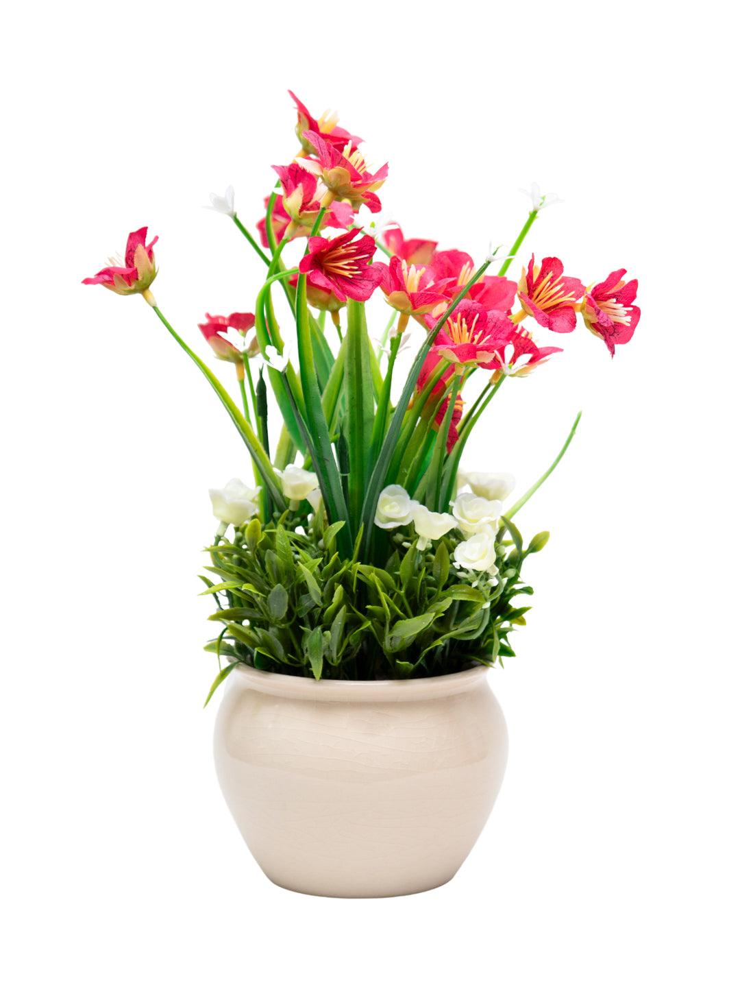 Red Artificial Flower with With Cream Pot - MARKET 99