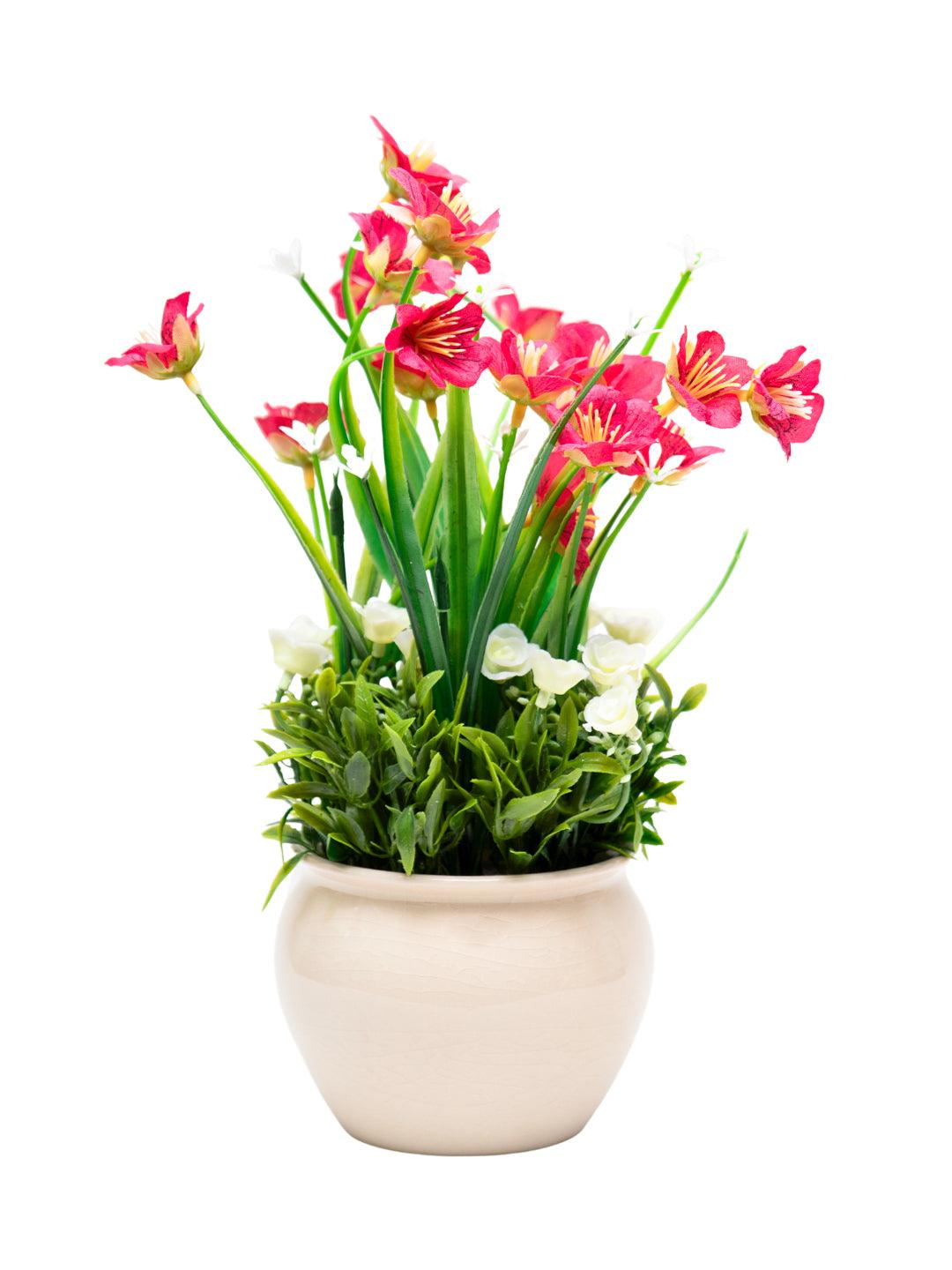 Red Artificial Flower with With Cream Pot - MARKET 99