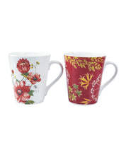 'Red Floral' Print Drinkware Glossy Ceramic Coffee Mugs ( Set Of 2, 320 mL)