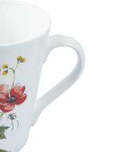 'Red Floral' Print Drinkware Glossy Ceramic Coffee Mugs ( Set Of 2, 320 mL)