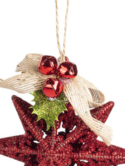 Red Star With Bow - Christmas Hanging Ornament - Star Set Of 2 Pcs - MARKET 99