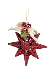 Red Star With Bow - Christmas Hanging Ornament - Star Set Of 2 Pcs - MARKET 99