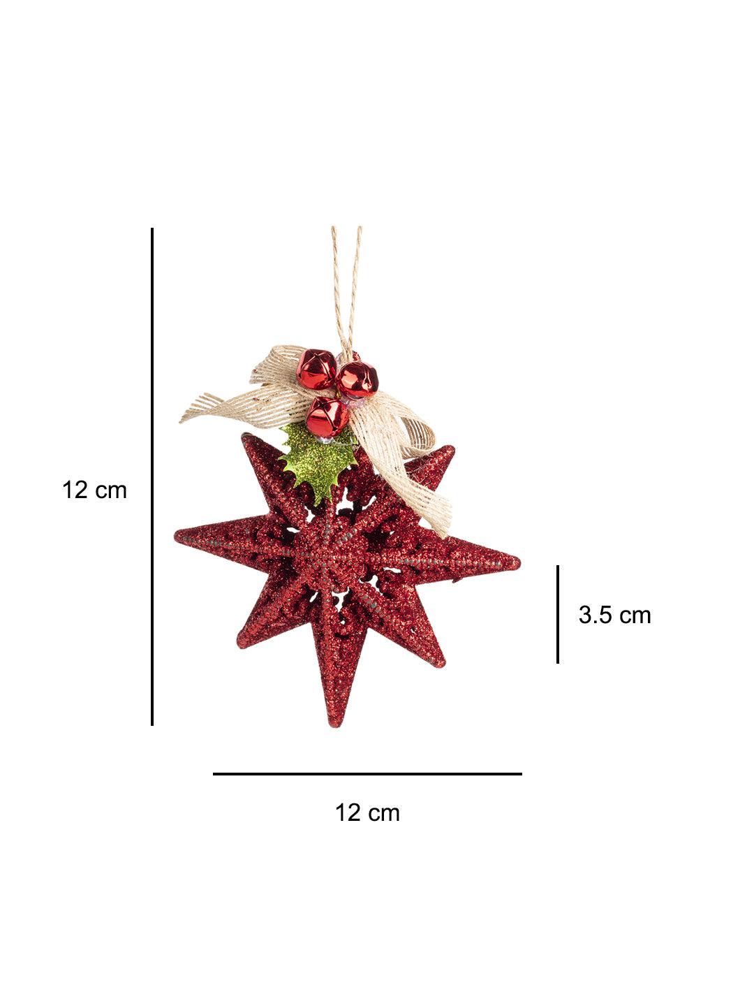 Red Star With Bow - Christmas Hanging Ornament - Star Set Of 2 Pcs - MARKET 99