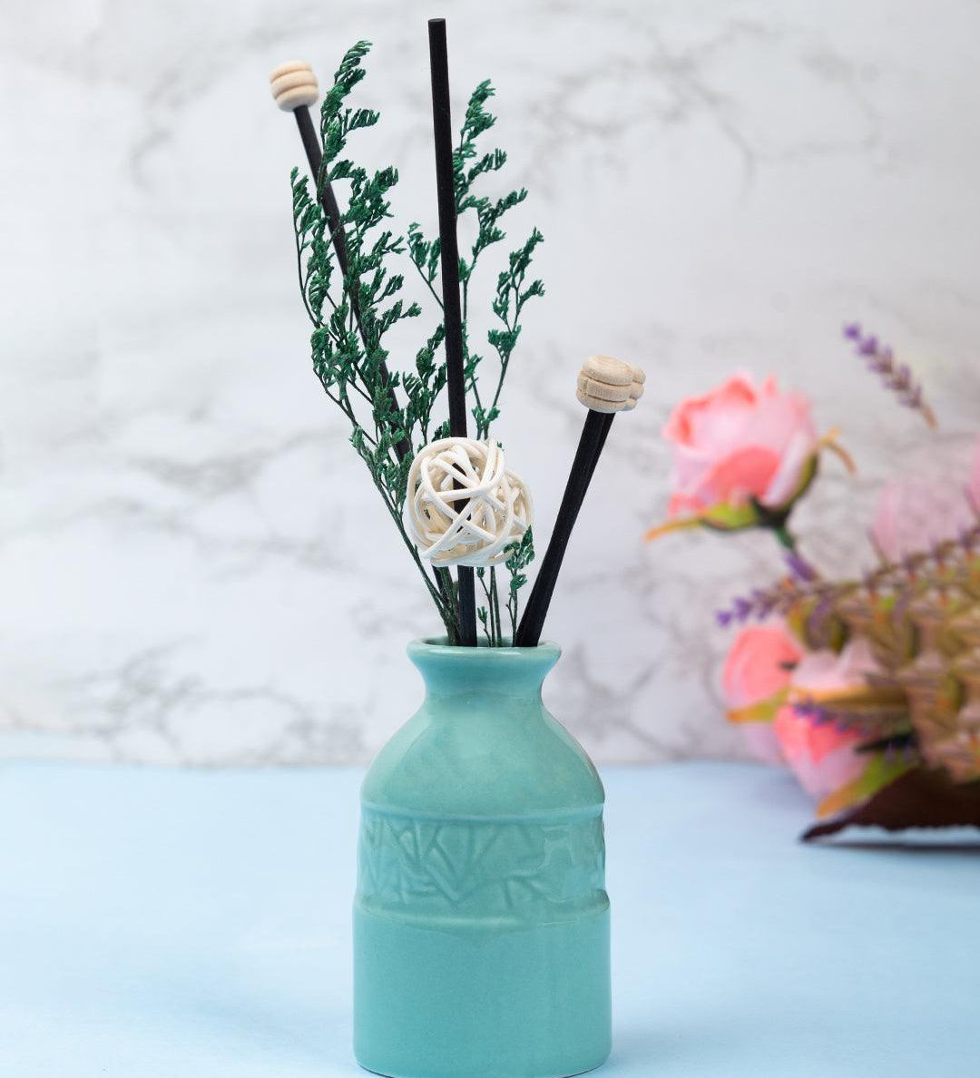 Reed Diffuser Set, Jasmine Fragrance Pot & Reed Stick, Ceramic, Green, 30 mL - MARKET 99