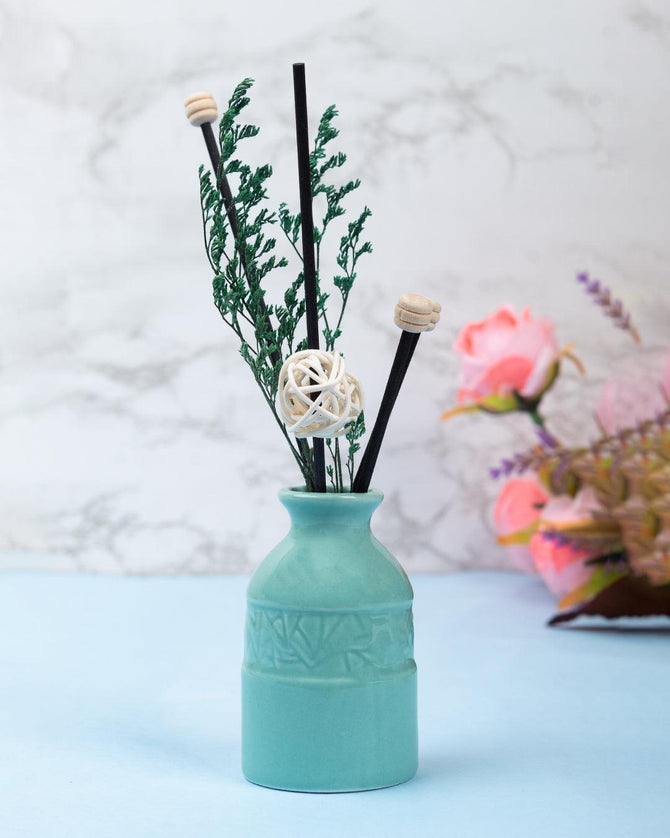 Reed Diffuser Set, Jasmine Fragrance Pot & Reed Stick, Ceramic, Green, 30 mL