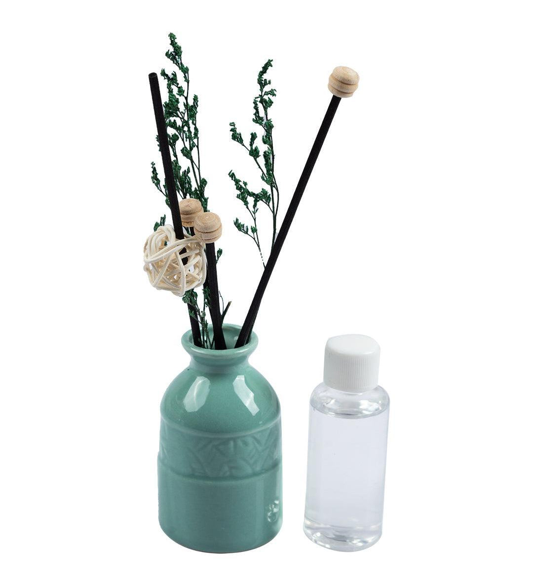 Reed Diffuser Set, Jasmine Fragrance Pot & Reed Stick, Ceramic, Green, 30 mL - MARKET 99
