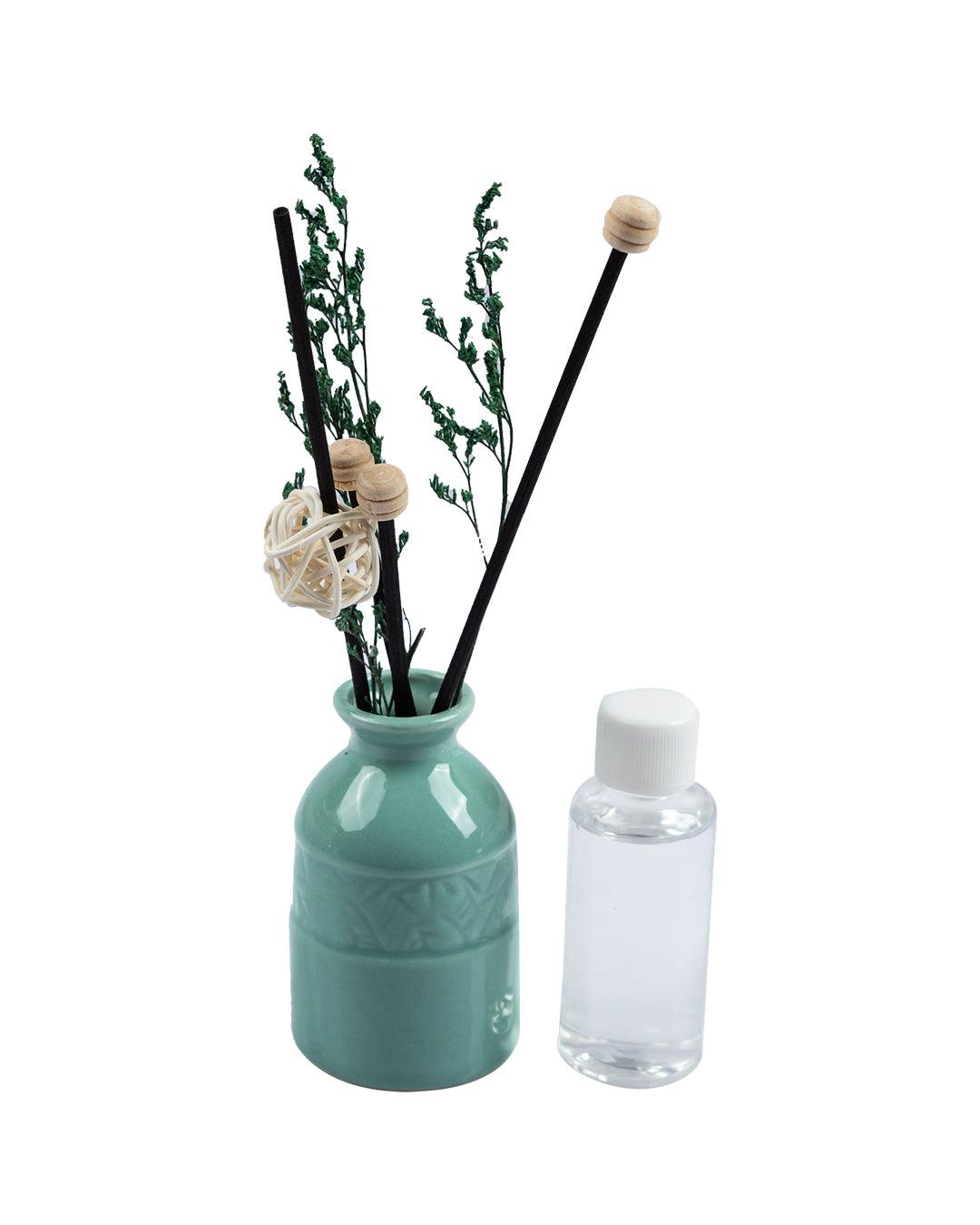 Reed Diffuser Set, Jasmine Fragrance Pot & Reed Stick, Ceramic, Green, 30 mL - MARKET 99