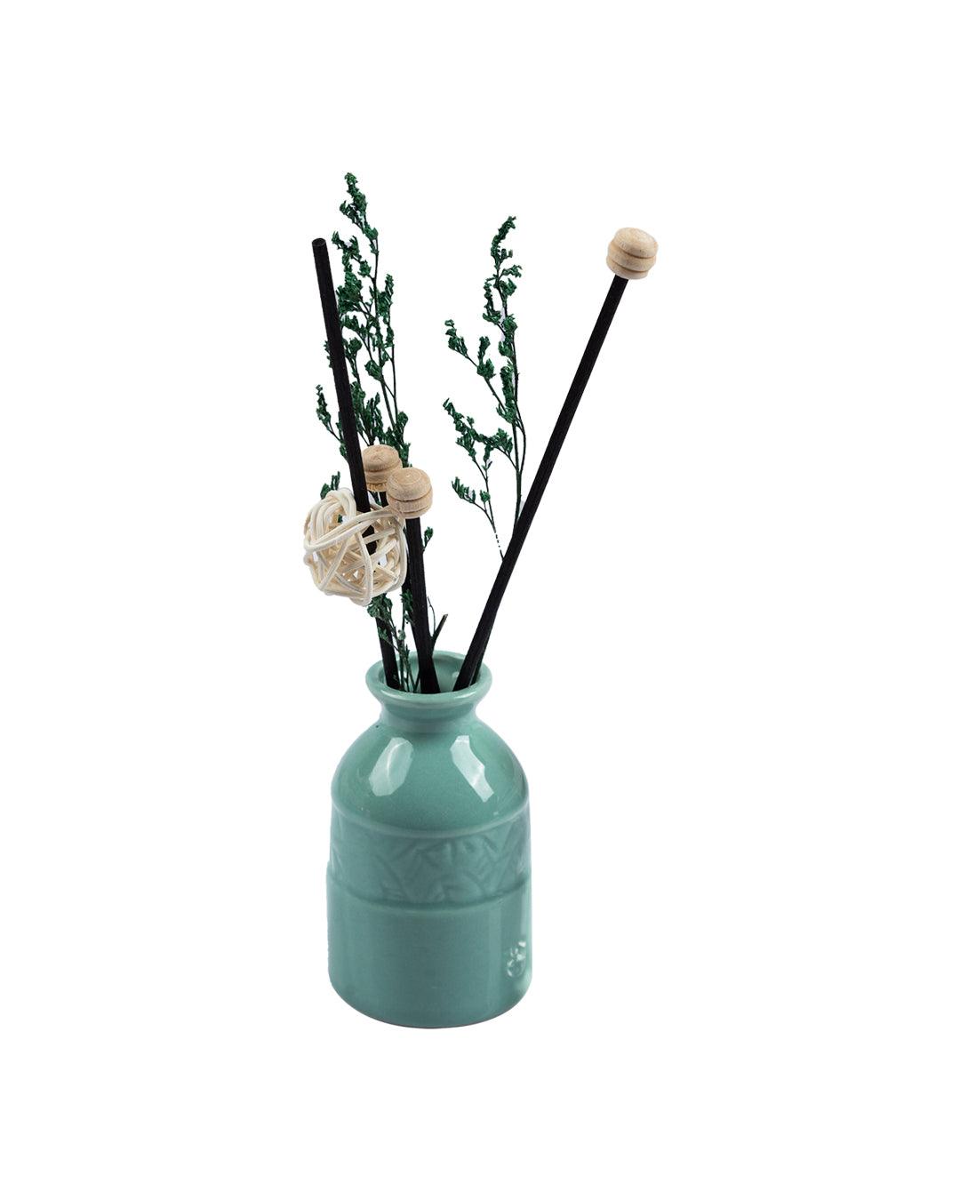 Reed Diffuser Set, Jasmine Fragrance Pot & Reed Stick, Ceramic, Green, 30 mL - MARKET 99