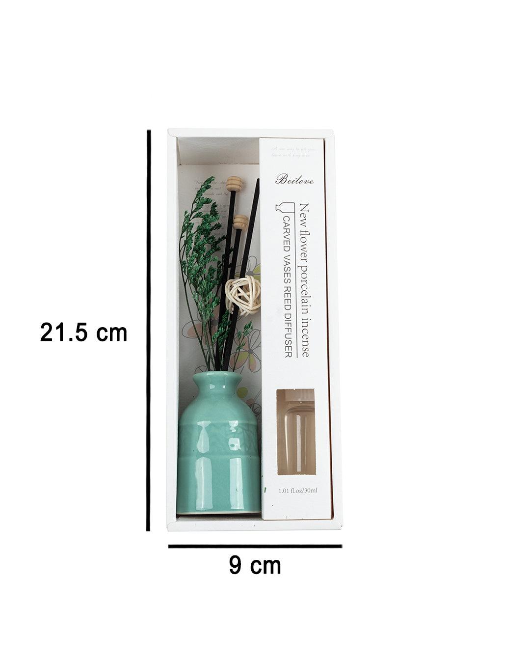 Reed Diffuser Set, Jasmine Fragrance Pot & Reed Stick, Ceramic, Green, 30 mL - MARKET 99