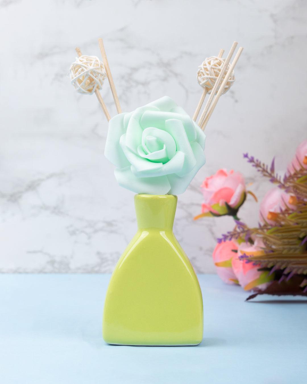 Reed Diffuser Set, Jasmine Fragrance Pot & Reed Stick, Green, Ceramic, 30 mL - MARKET 99