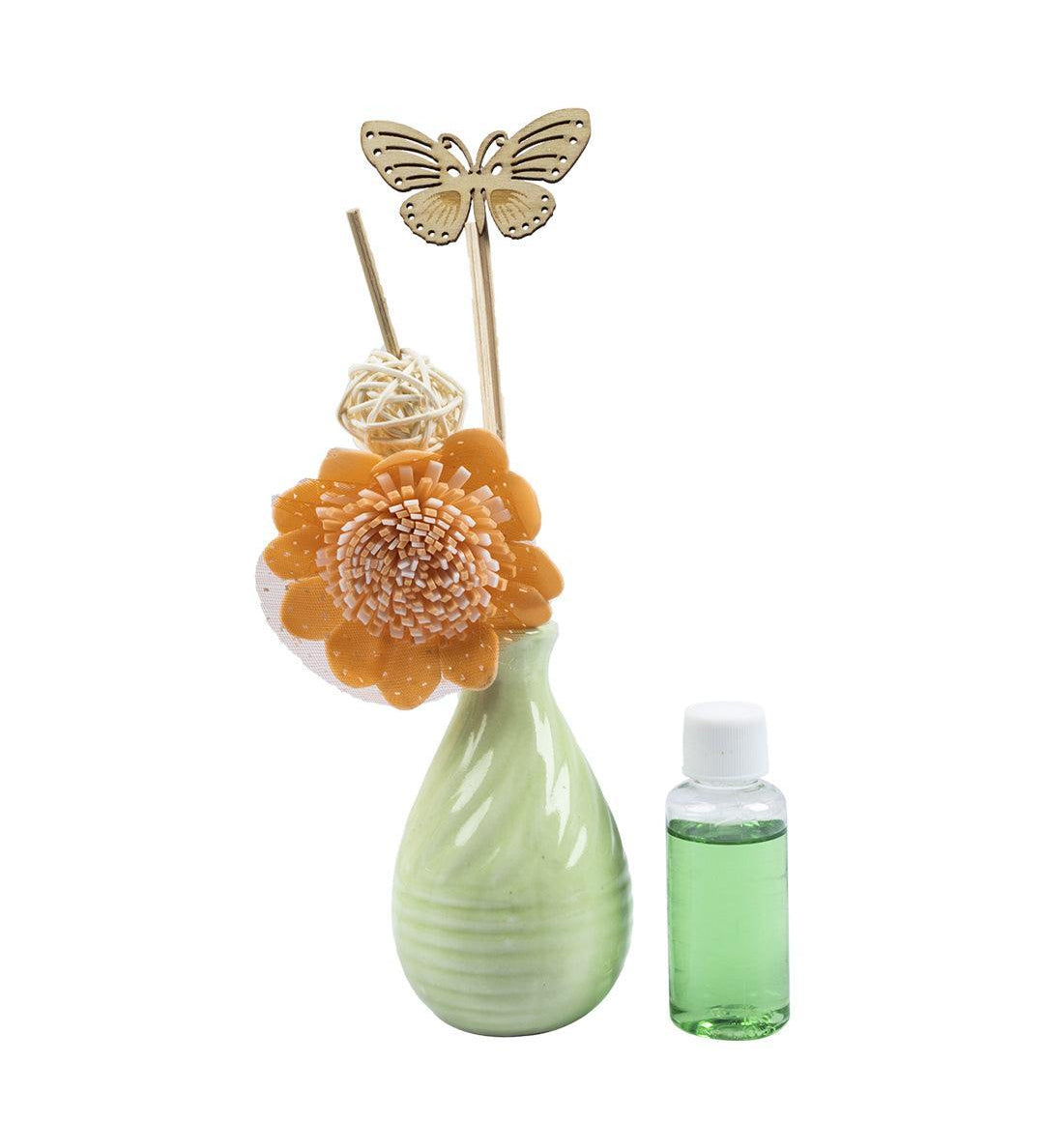 Reed Diffuser Set, Jasmine Fragrance Pot & Reed Stick, Lime Green, Ceramic, 30 mL - MARKET 99