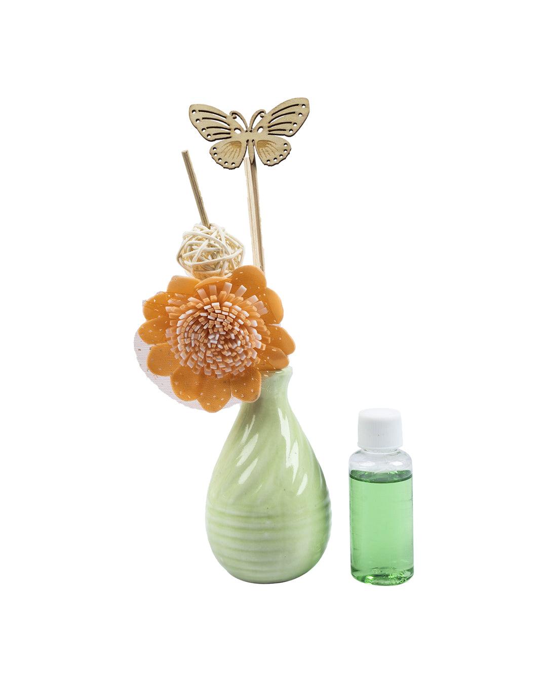 Reed Diffuser Set, Jasmine Fragrance Pot & Reed Stick, Lime Green, Ceramic, 30 mL - MARKET 99