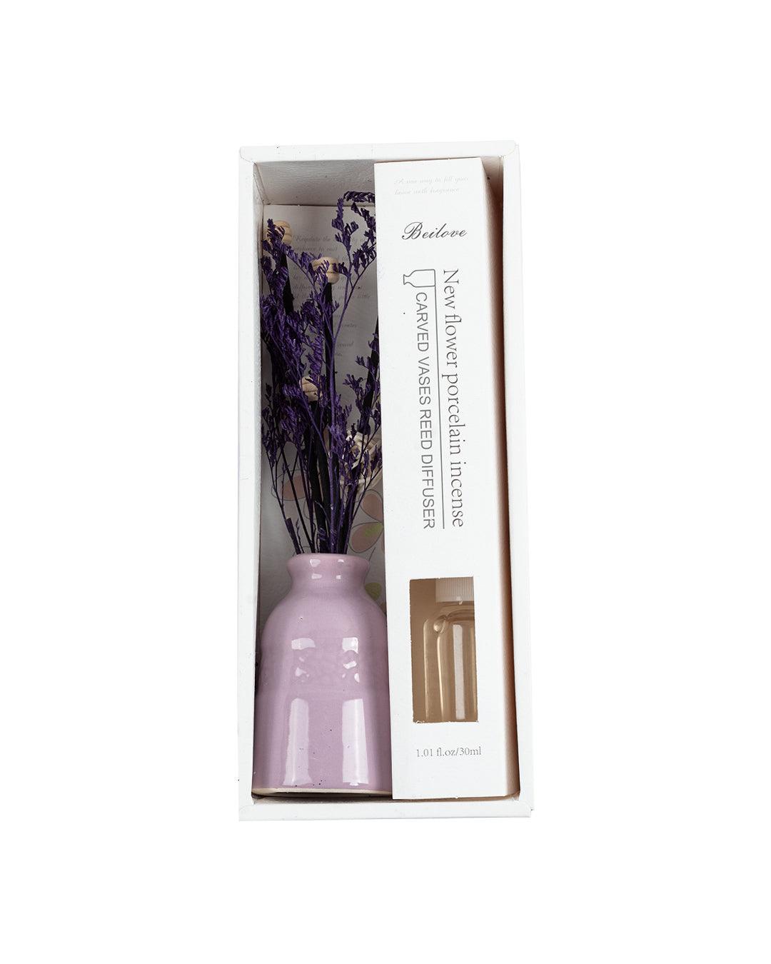 Reed Diffuser Set, Lavender Fragrance Pot & Reed Stick, Ceramic, Purple, 30 mL - MARKET 99