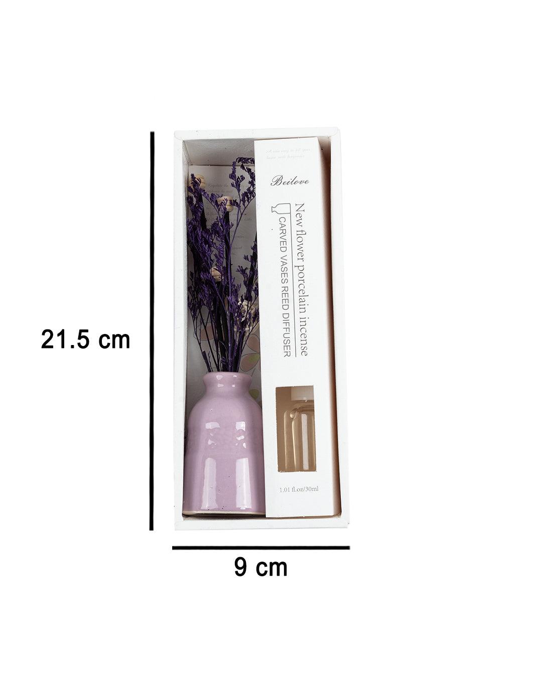 Reed Diffuser Set, Lavender Fragrance Pot & Reed Stick, Ceramic, Purple, 30 mL - MARKET 99