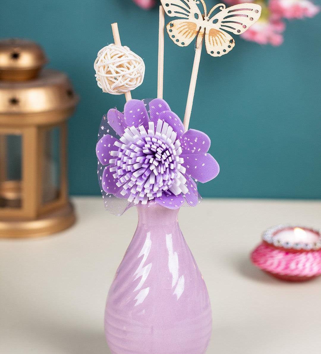 Reed Diffuser Set, Lavender Fragrance Pot & Reed Stick, Purple, Ceramic, 30 mL - MARKET 99