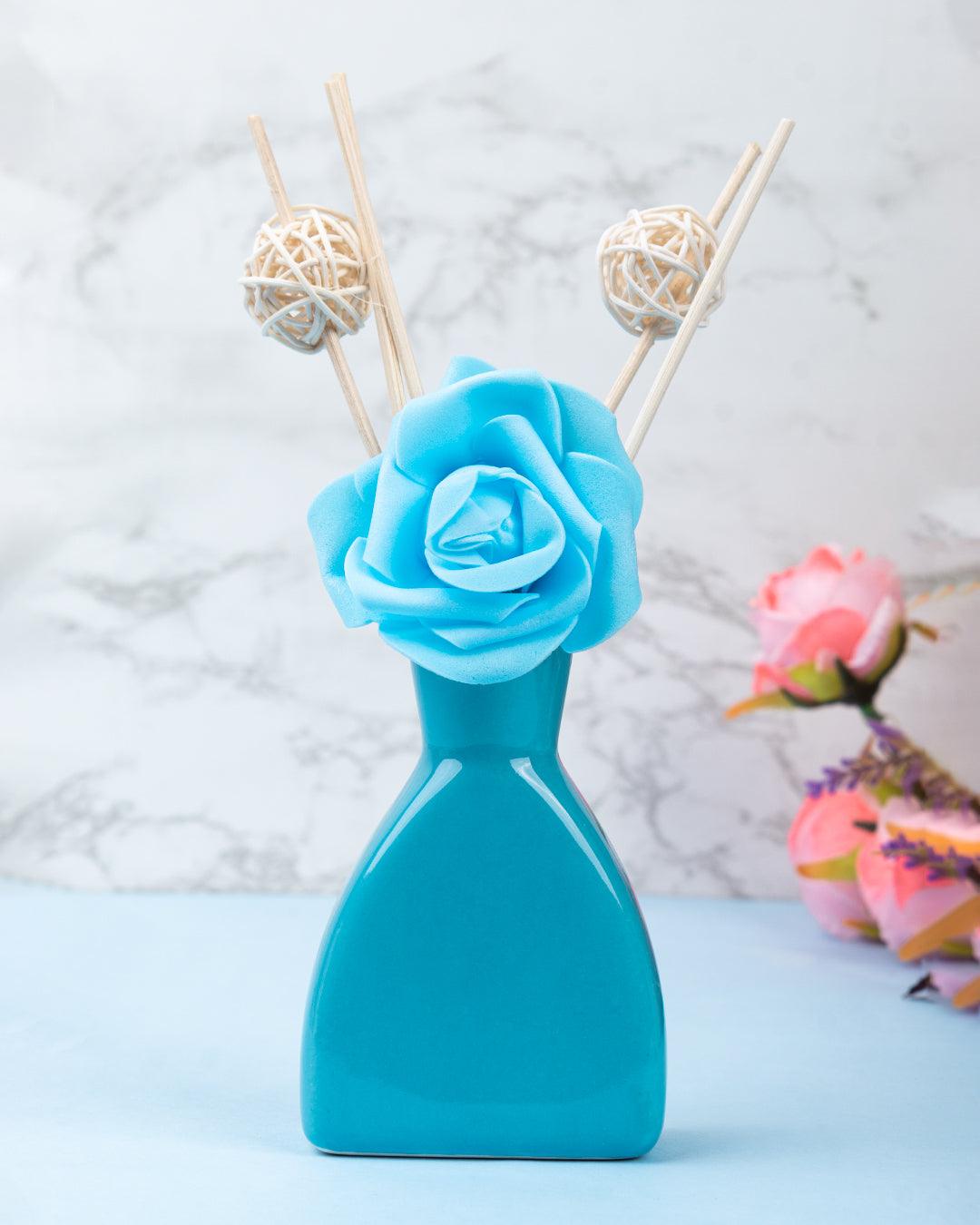 Reed Diffuser Set, Lemon Fragrance Pot & Reed Stick, Blue, Ceramic, 30 mL - MARKET 99