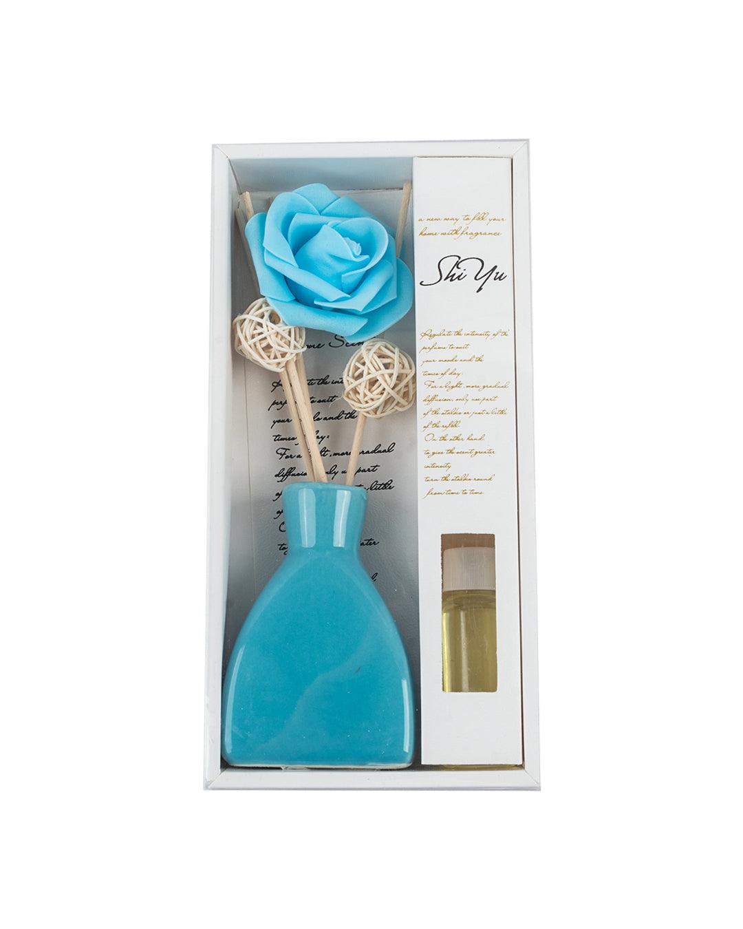 Reed Diffuser Set, Lemon Fragrance Pot & Reed Stick, Blue, Ceramic, 30 mL - MARKET 99