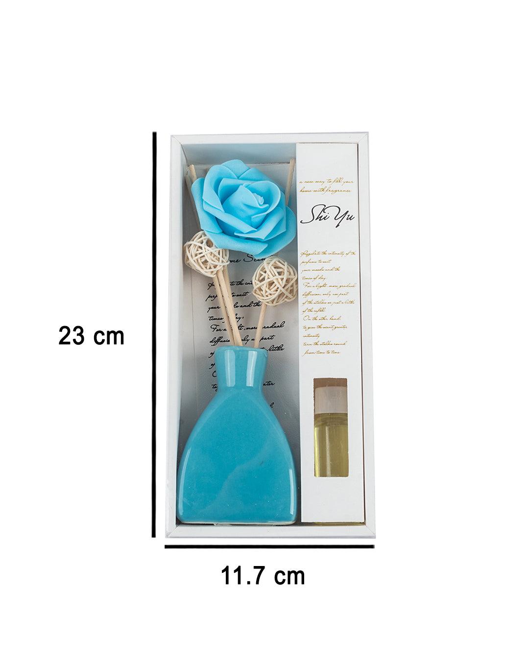 Reed Diffuser Set, Lemon Fragrance Pot & Reed Stick, Blue, Ceramic, 30 mL - MARKET 99
