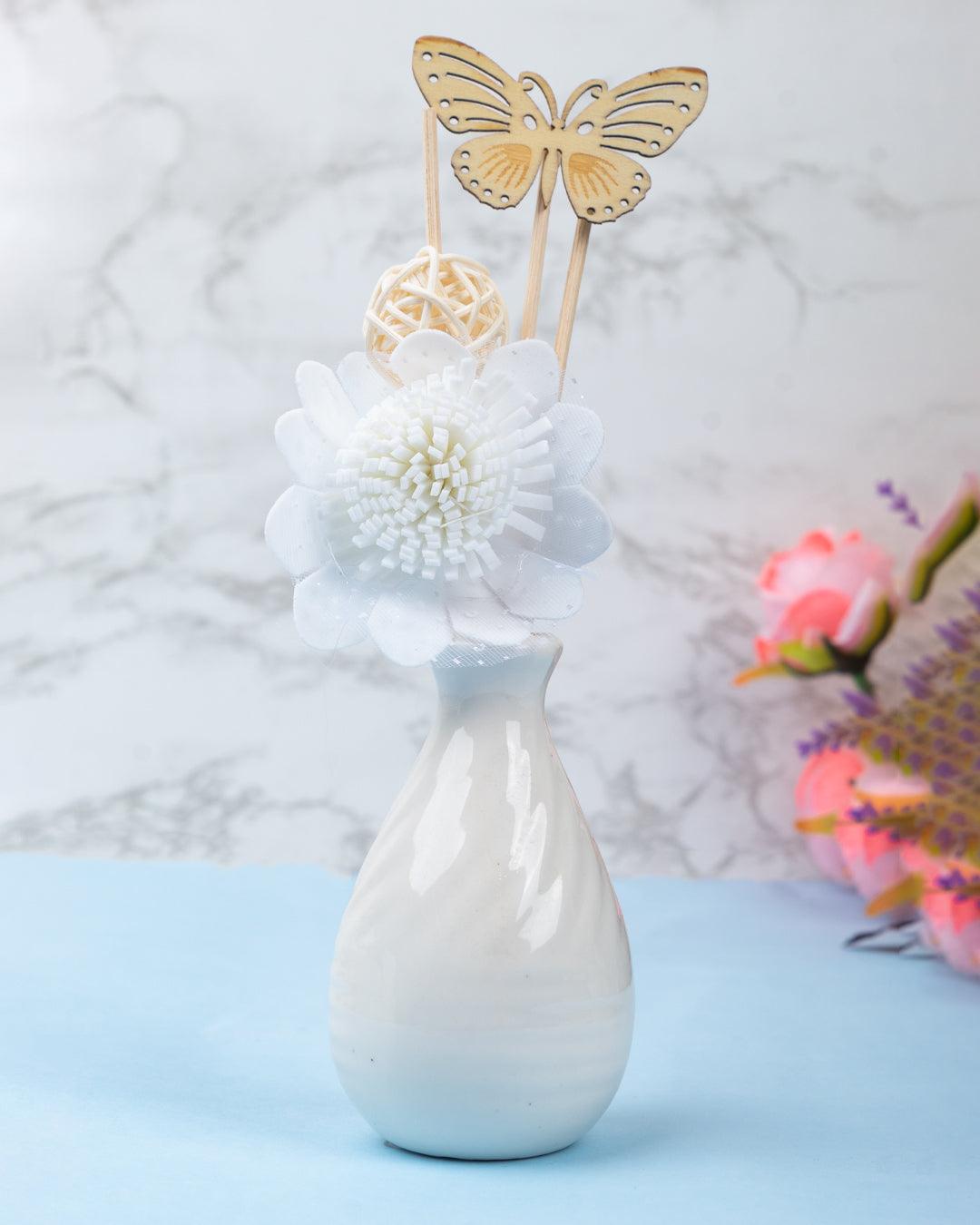 Reed Diffuser Set, Lily Fragrance Pot & Reed Stick, White, Ceramic, 30 mL - MARKET 99