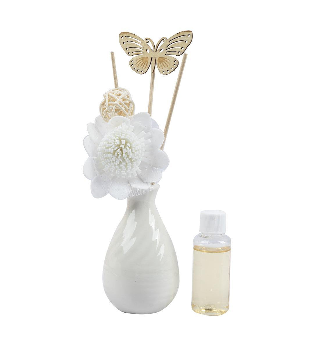 Reed Diffuser Set, Lily Fragrance Pot & Reed Stick, White, Ceramic, 30 mL - MARKET 99