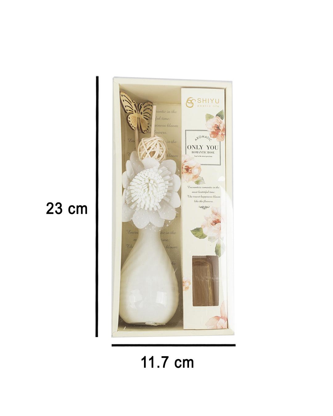 Reed Diffuser Set, Lily Fragrance Pot & Reed Stick, White, Ceramic, 30 mL - MARKET 99
