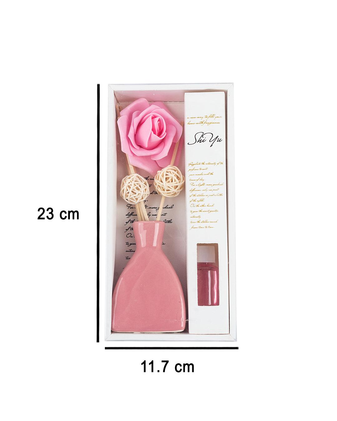 Reed Diffuser Set, Rose Fragrance Pot & Reed Stick, Pink, Ceramic, 30 mL - MARKET 99