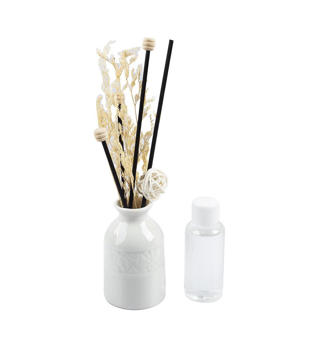 Reed Diffuser Set, Vanilla Fragrance Pot & Reed Stick, Ceramic, White, 30 mL - MARKET 99