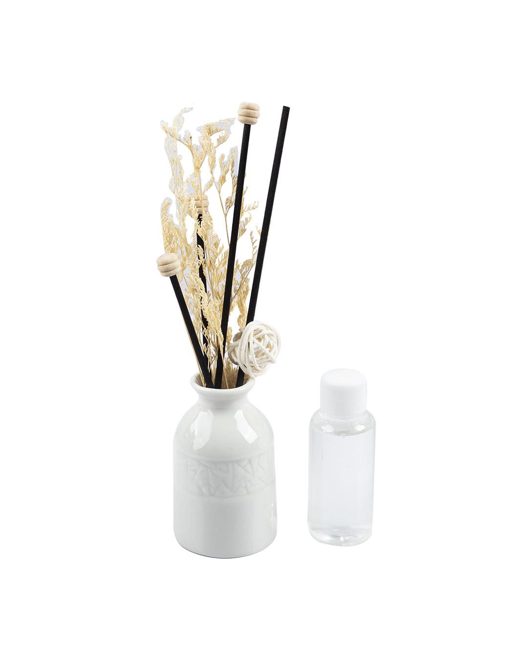 Reed Diffuser Set, Vanilla Fragrance Pot & Reed Stick, Ceramic, White, 30 mL - MARKET 99