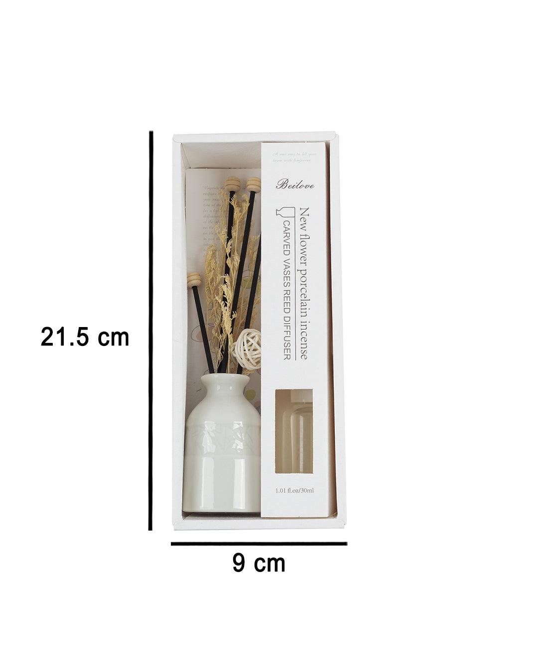 Reed Diffuser Set, Vanilla Fragrance Pot & Reed Stick, Ceramic, White, 30 mL - MARKET 99