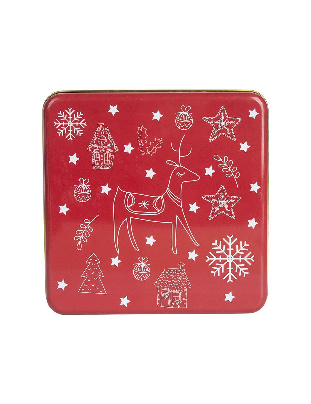 Reindeer & Snowflake Print - Christmas Tin Box Gift - Reindeer - MARKET 99