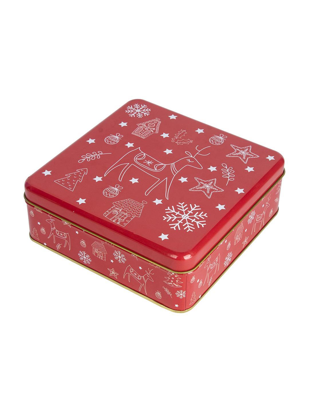 Reindeer & Snowflake Print - Christmas Tin Box Gift - Reindeer - MARKET 99