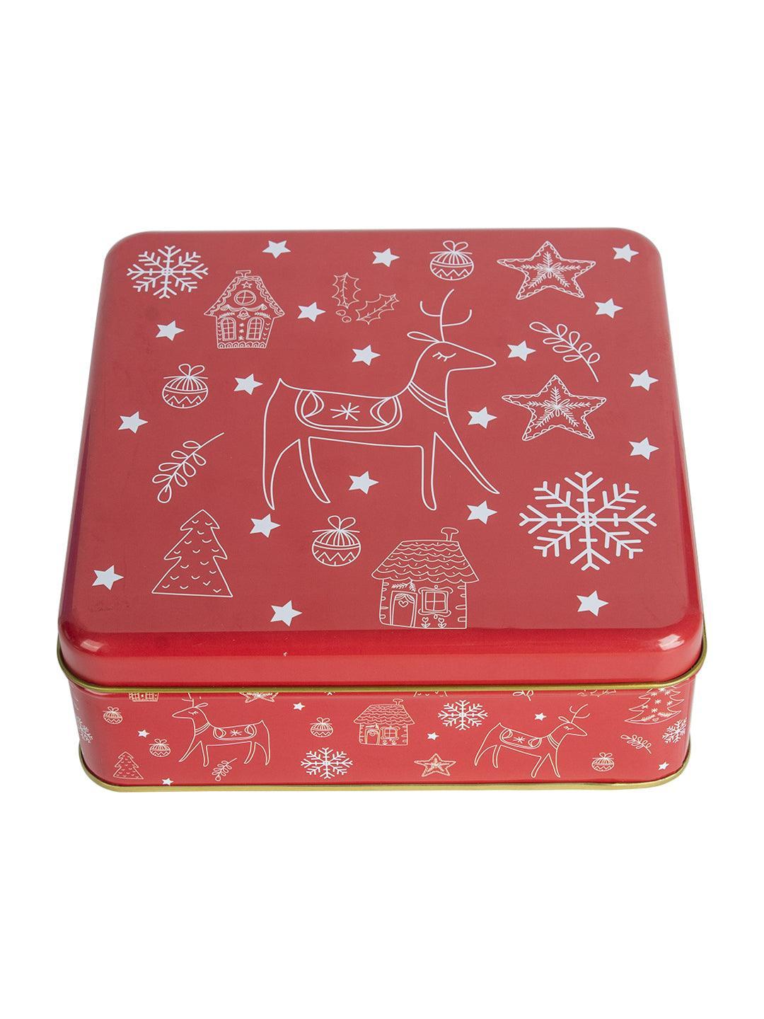Reindeer & Snowflake Print - Christmas Tin Box Gift - Reindeer - MARKET 99