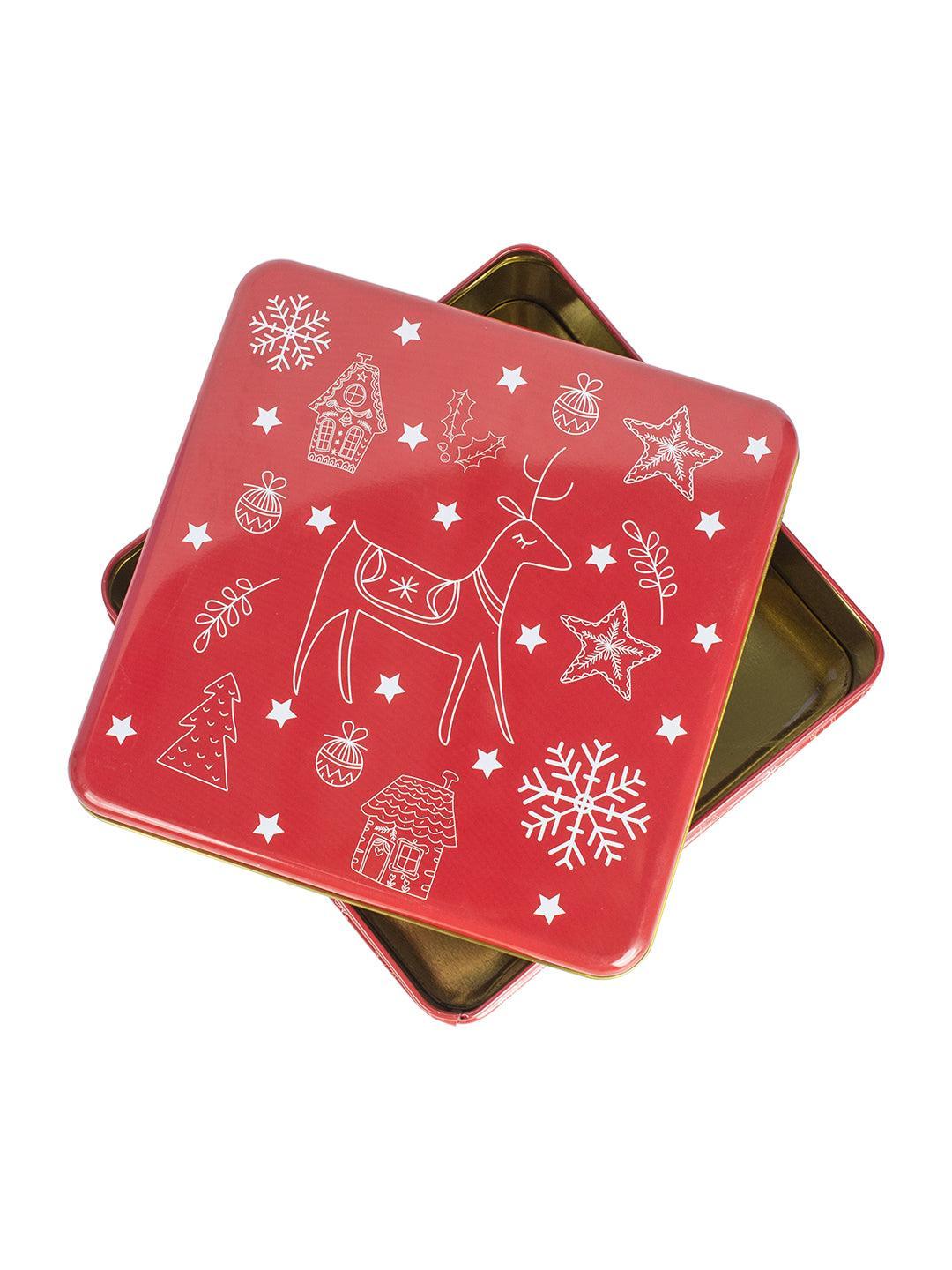 Reindeer & Snowflake Print - Christmas Tin Box Gift - Reindeer - MARKET 99