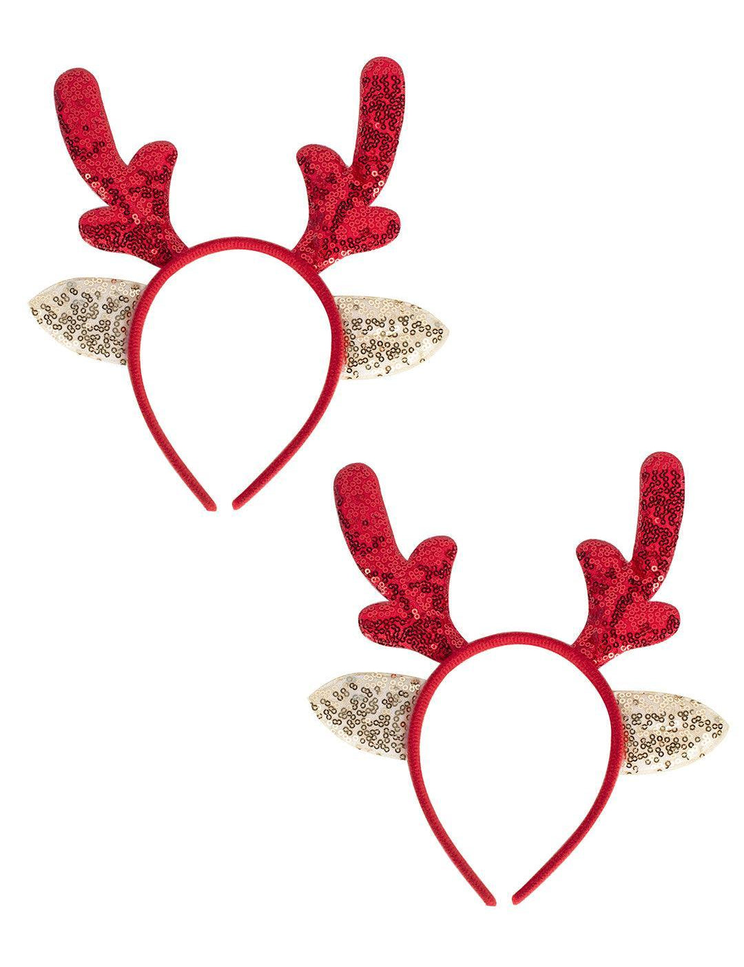 Reindeer Horn Red & Golden - Christmas Reindeer Antlers Head Band Set Of 2 Pcs - MARKET 99