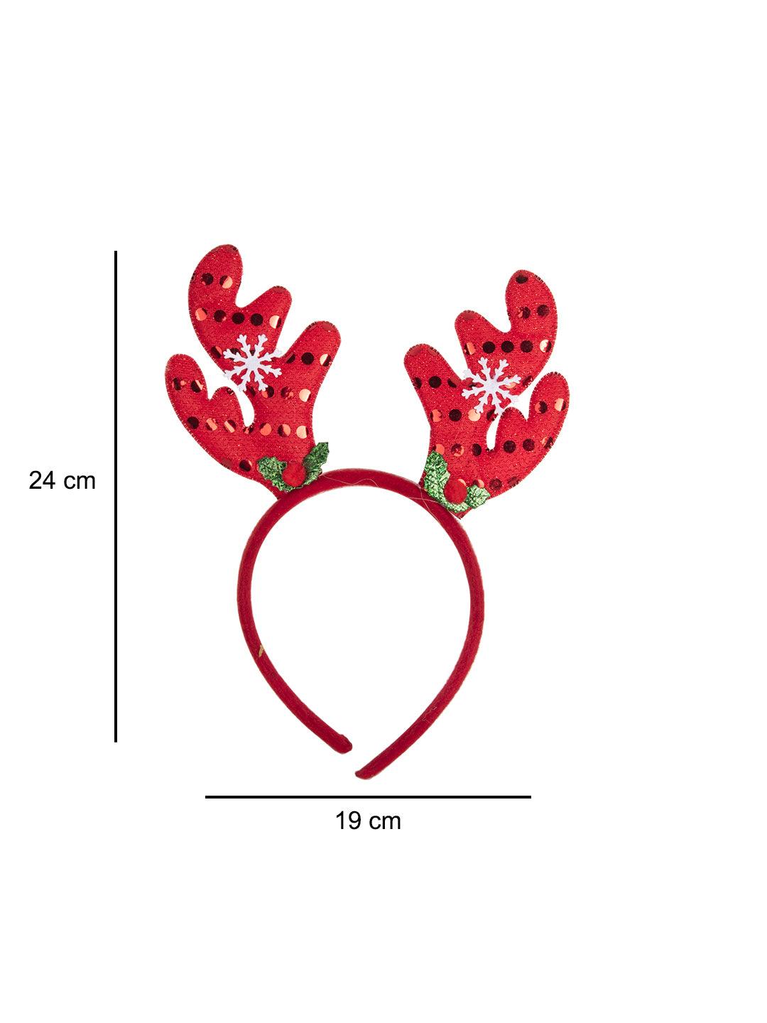 Reindeer Horn Red & Green (With Snowflakes) - Christmas Reindeer Antlers Head Band Set Of 2 Pcs - MARKET 99