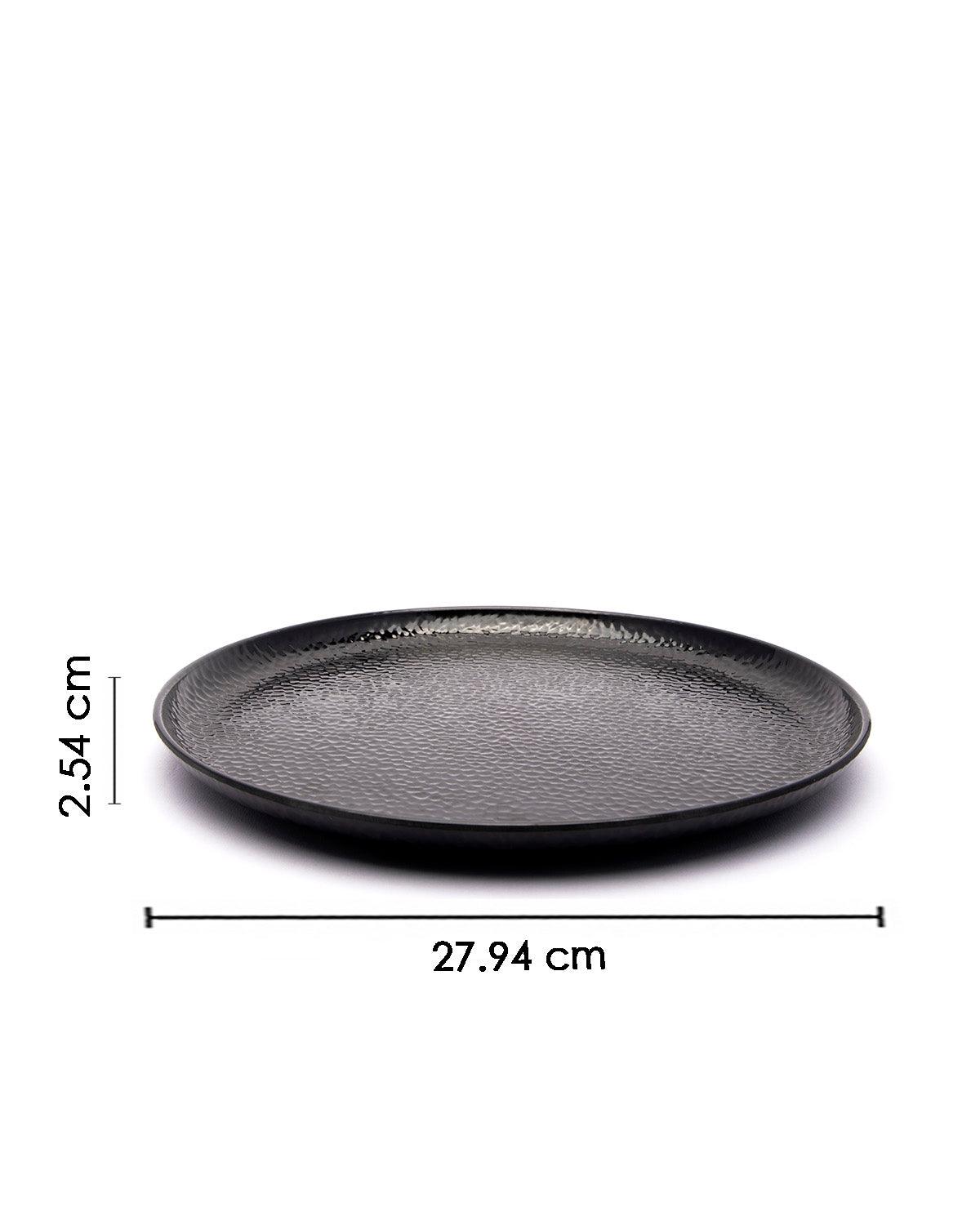 Round Full Plates, Black, Hammered Melamine, Pack Of 6 - MARKET 99