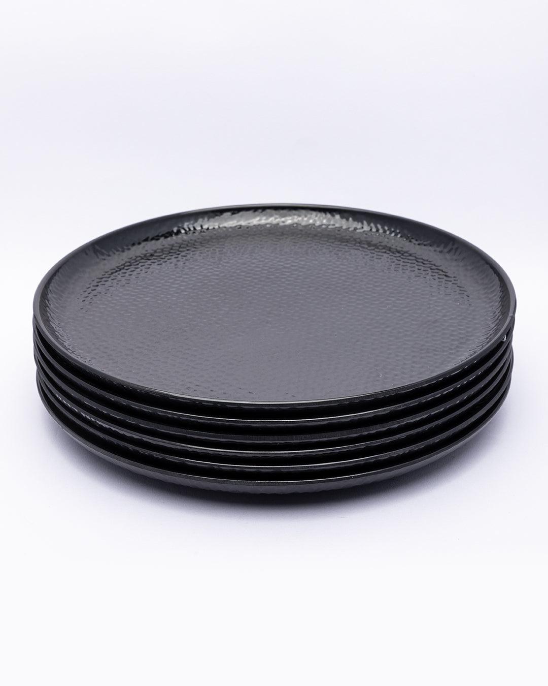 Round Full Plates, Black, Hammered Melamine, Pack Of 6 - MARKET 99