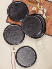 Round Quarter Plates, Half Plates, Dinner Set, Hammered Melamine, Black, Pack of 6 - MARKET 99