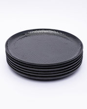 Round Quarter Plates, Half Plates, Dinner Set, Hammered Melamine, Black, Pack of 6 - MARKET 99